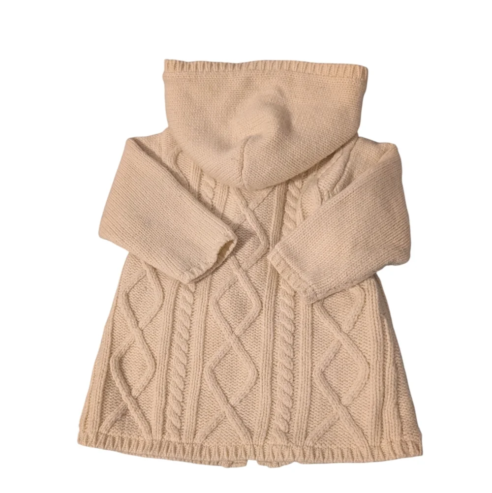 Y2K vintage baby Gap cream wool Hooded cable knit Sweater jacket Toggle Closures